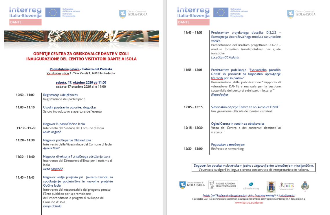 Program dogodka / Programma dell' evento